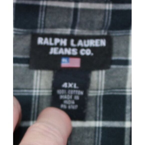 Ralph Lauren Polo Jeans Co. Mens 4XL Plaid Button-Down Shirt Cotton Black/Beige - Picture 4 of 7